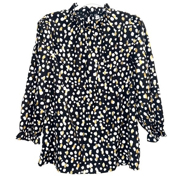 Avanova Tops - Black with White and Gold Polka Dots Blouse